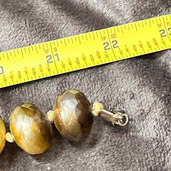 Necklace Hand knotted Faux Acrylic Tigers Eye Facets Choker Chunky Beads 4099 - Picture 7 of 16